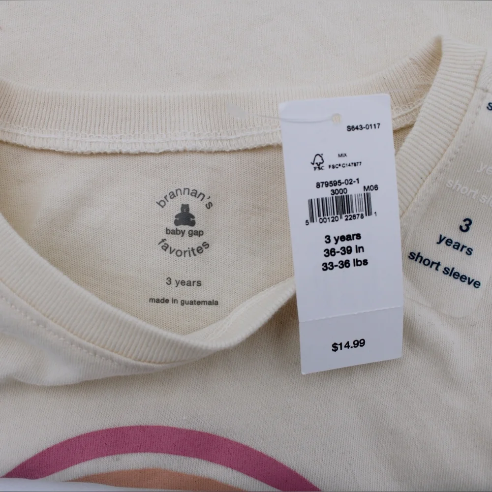 NWT GAP Girls 3T Cream Tee with Rainbow Graphic